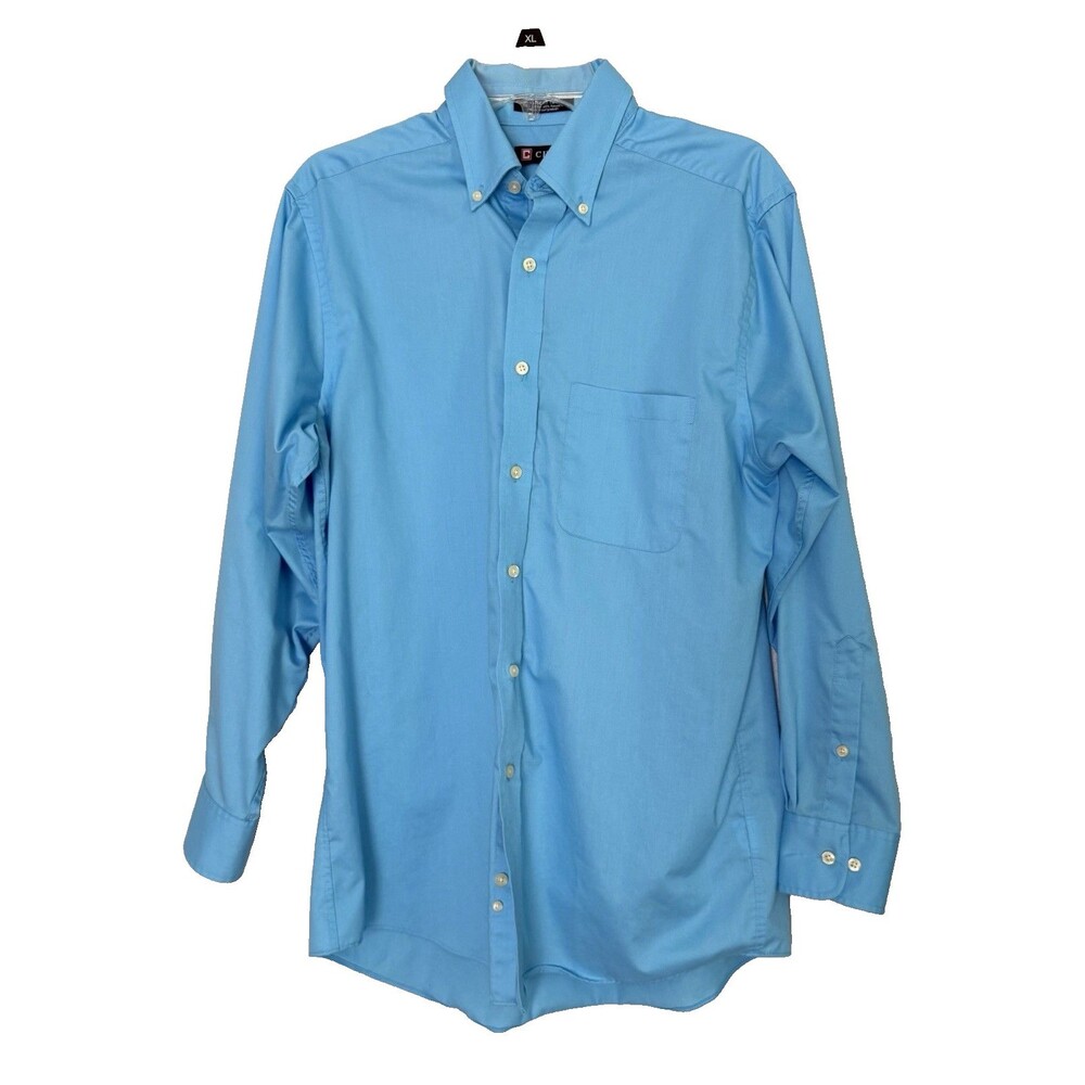 Chaps Dress Shirt Mens 15-15.5 32/33 Button Up Wrinkle Free Classic Fit Blue